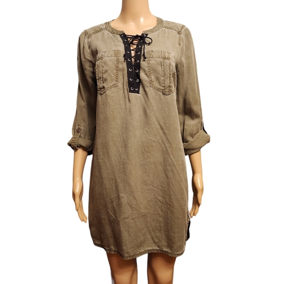 Express Army Green Utility Mini Dress S - Picture 1 of 12